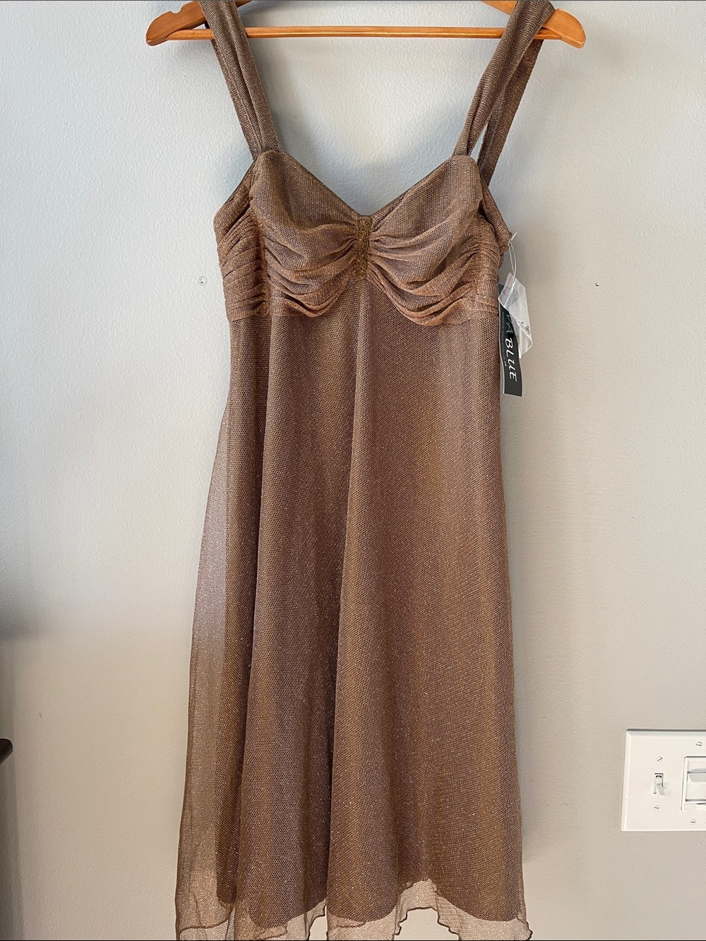 Y2K Brown Shimmer Lurex Metallic A-Line Dress - Picture 1 of 14